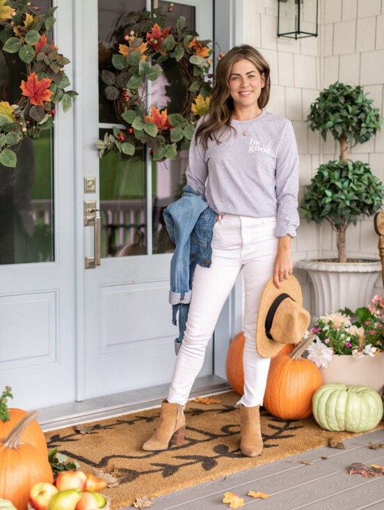 Jillian Harris Tops - Jillian Harris Collab Boyfriend Long Sleeve Crewneck "Be Good" Graphic X ATNP